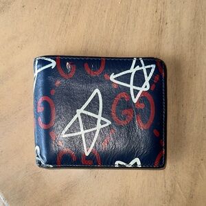 Gucci Men’s Graffiti Print Blue and Red Patterned Wallet